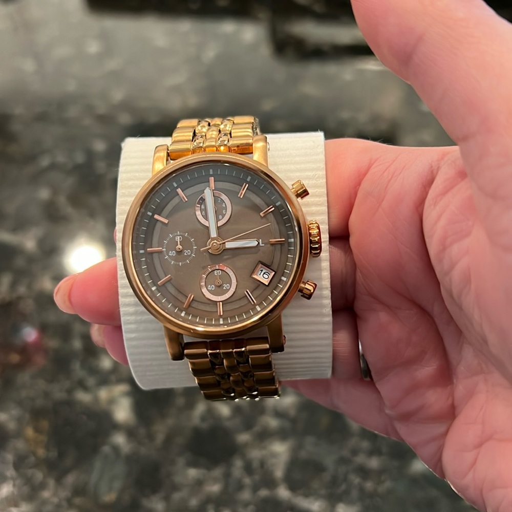 Fossil rose gold and chocolate brown